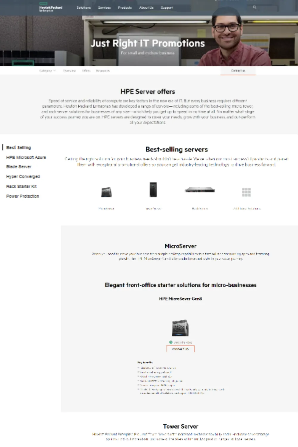 Original campaign-specific promotions page for HPE servers